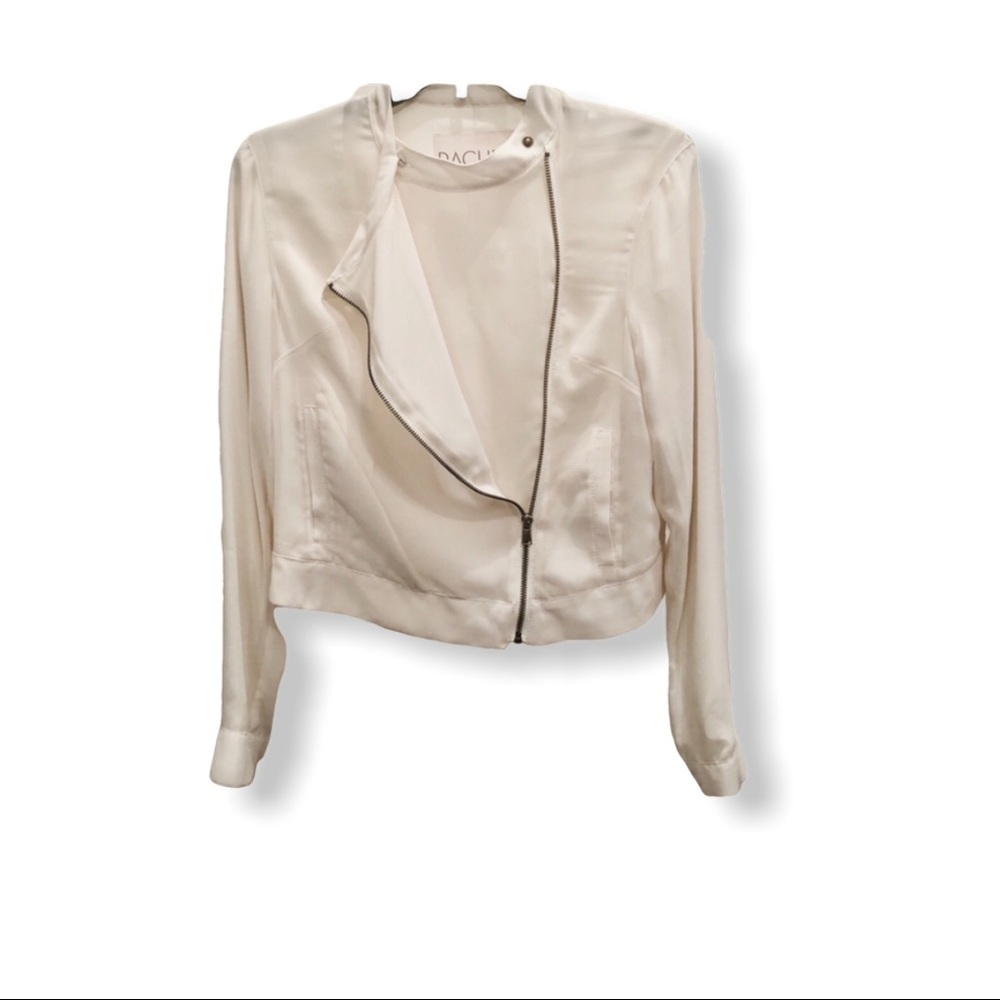 RACHEL ROY Crape Ivory Moto Zipper Dress Jacket Size 2